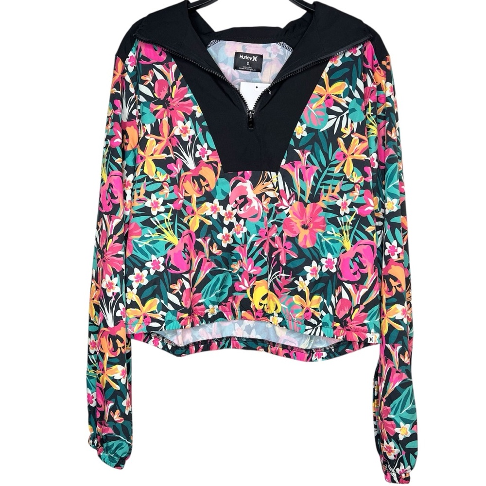 Hurley Kat printed windbreaker pullover Black and Multicolor Floral Zip Jacket